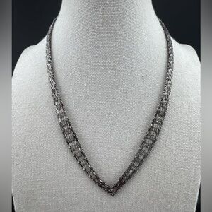 17” 925 Italy Sterling Silver Chevron V-Shape Woven Necklace 27.27g Heavy